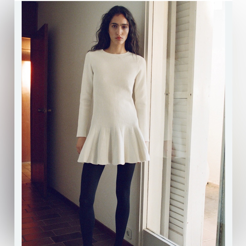 Free People Time on My Side Ruffle Knit Mini Dress in Ivory XS